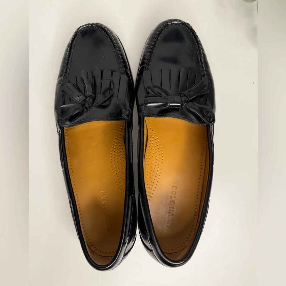 Cole Haan Pinch Tassel Classic Black Leather Dress Loafers Size 10D Preppy Lux